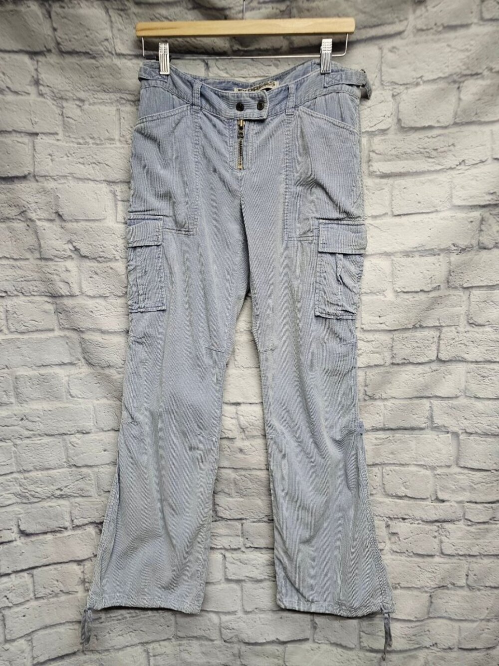 Express 6 Y2K Light Blue Corduroy Cargo Carpenter Drawstring Bottom Pants